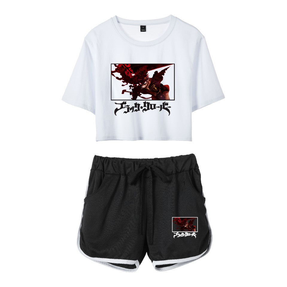 Cross-Border New Popular Japanese Comic Black Clover-Black Clover Women's Navel-Baring Short-Sleeved Suit