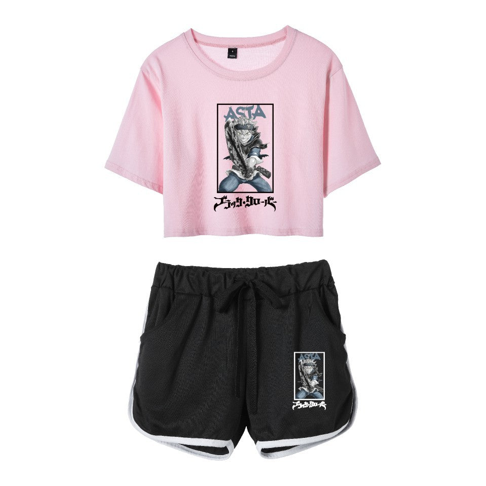 Cross-Border New Popular Japanese Comic Black Clover-Black Clover Women's Navel-Baring Short-Sleeved Suit