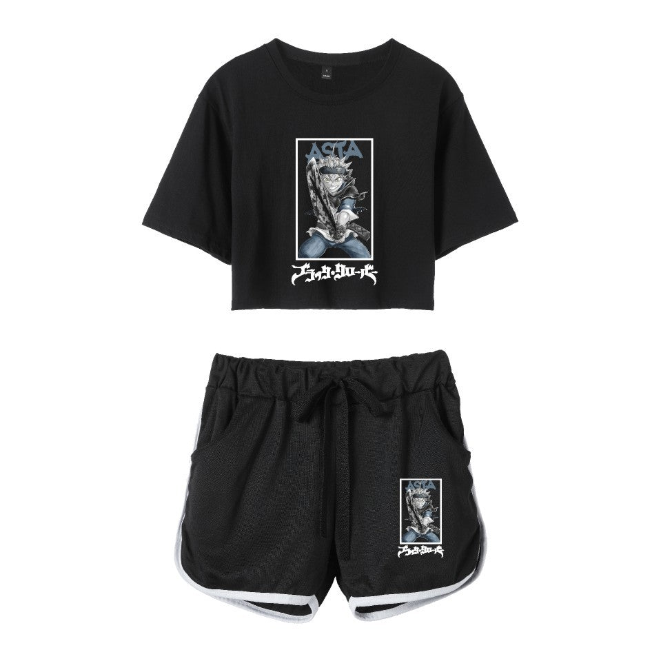 Cross-Border New Popular Japanese Comic Black Clover-Black Clover Women's Navel-Baring Short-Sleeved Suit