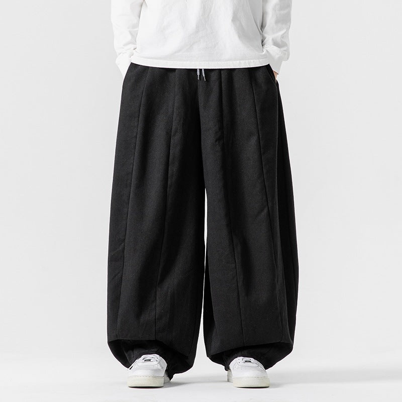 2025 Men's Spring and Autumn New Large Size Japanese Style Solid Color Casual Pants Loose Drape Wide Leg Pants Chinese Style Pants