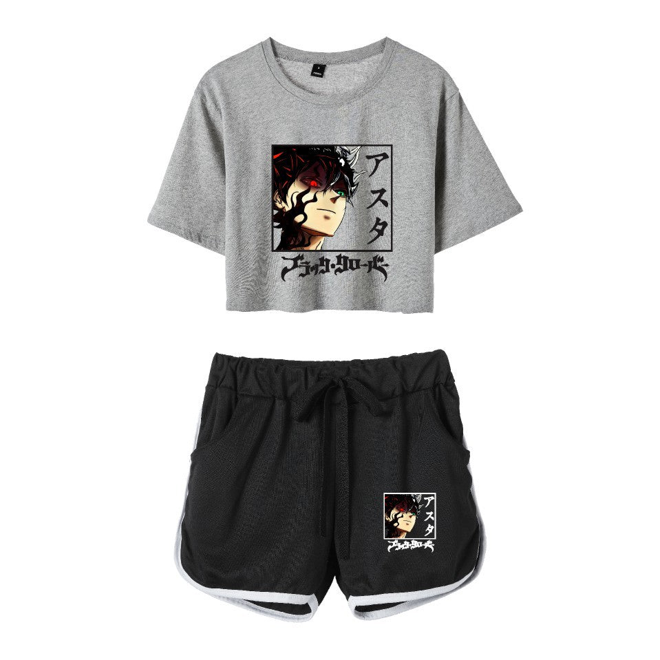 Cross-Border New Popular Japanese Comic Black Clover-Black Clover Women's Navel-Baring Short-Sleeved Suit