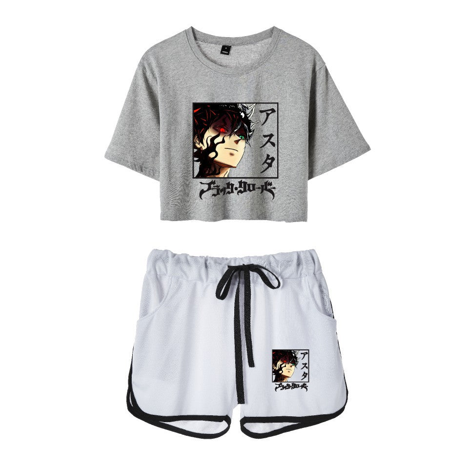 Cross-Border New Popular Japanese Comic Black Clover-Black Clover Women's Navel-Baring Short-Sleeved Suit