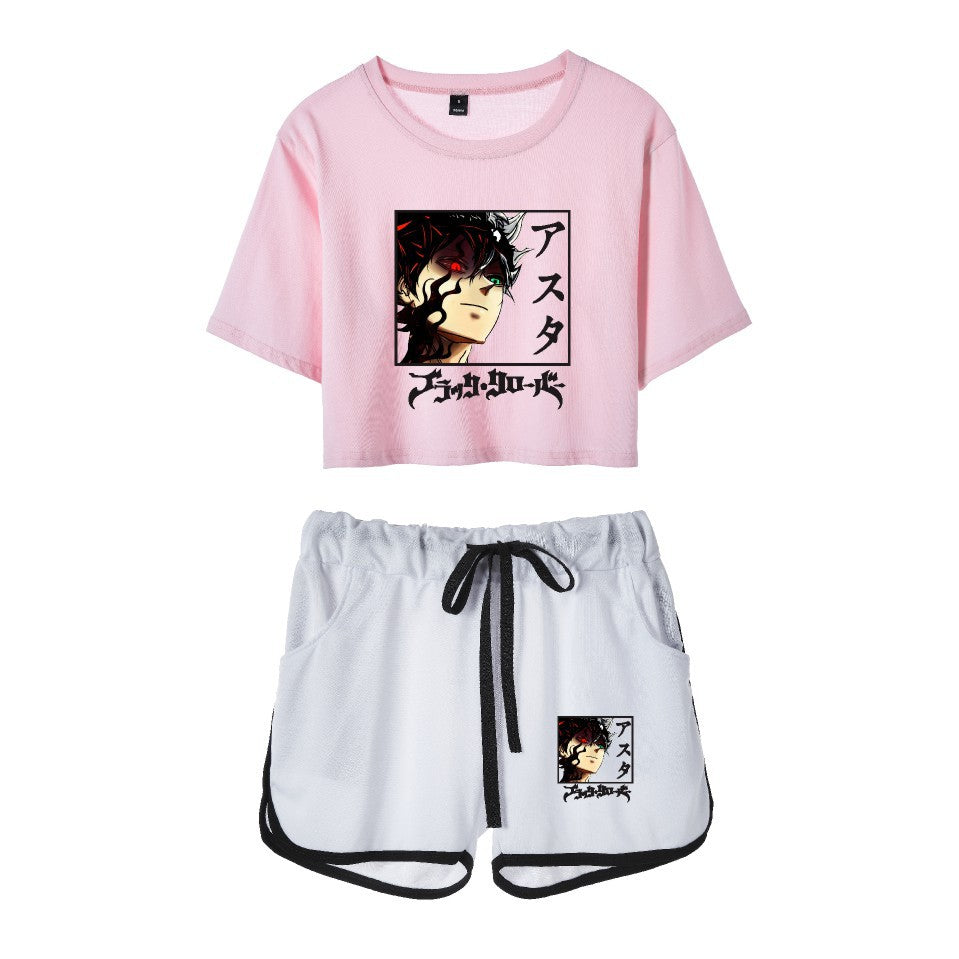 Cross-Border New Popular Japanese Comic Black Clover-Black Clover Women's Navel-Baring Short-Sleeved Suit