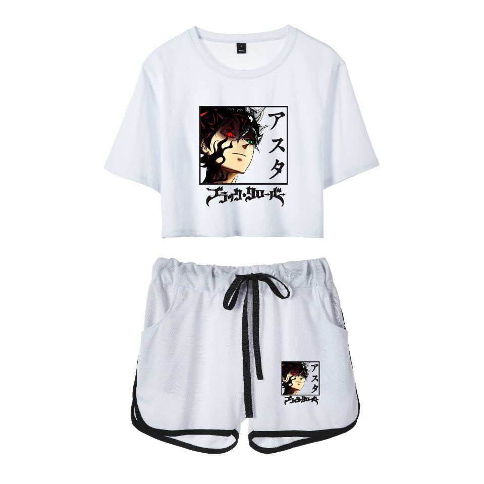 Cross-Border New Popular Japanese Comic Black Clover-Black Clover Women's Navel-Baring Short-Sleeved Suit