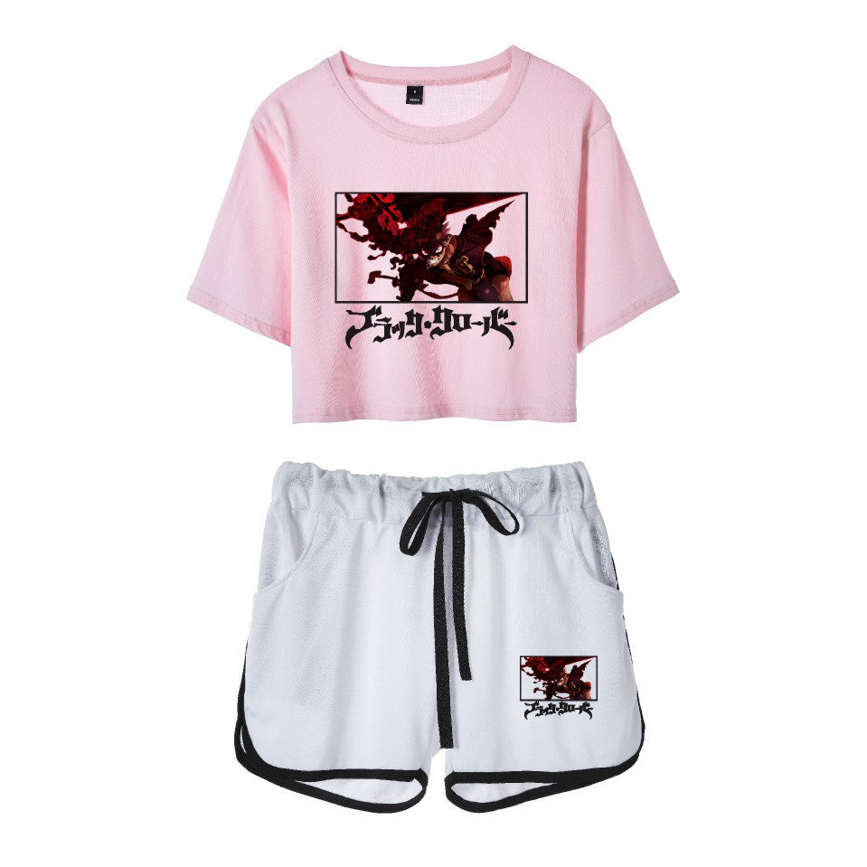 Cross-Border New Popular Japanese Comic Black Clover-Black Clover Women's Navel-Baring Short-Sleeved Suit