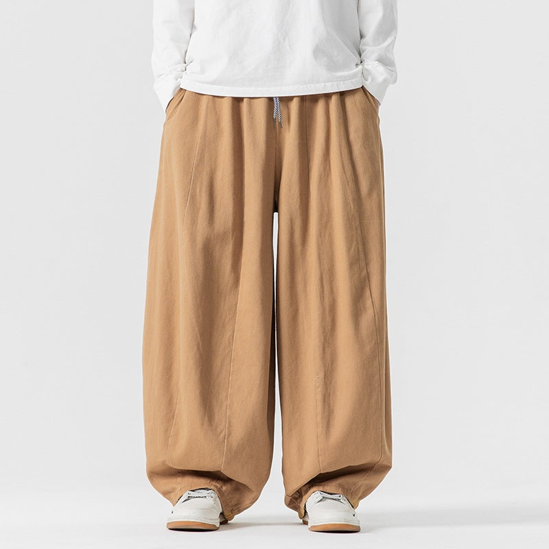 2025 Men's Spring and Autumn New Large Size Japanese Style Solid Color Casual Pants Loose Drape Wide Leg Pants Chinese Style Pants