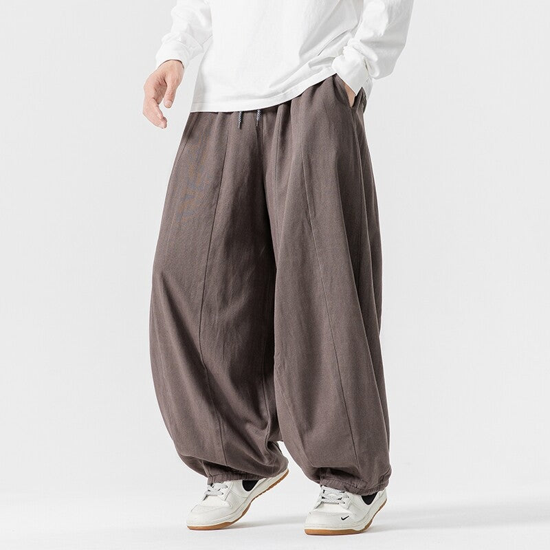 2025 Men's Spring and Autumn New Large Size Japanese Style Solid Color Casual Pants Loose Drape Wide Leg Pants Chinese Style Pants