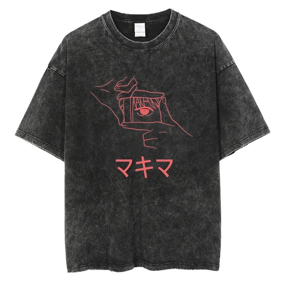 Anime Chainsaw Washed t Shirt Men Women Harajuku Vintage Sum