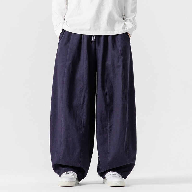 2025 Men's Spring and Autumn New Large Size Japanese Style Solid Color Casual Pants Loose Drape Wide Leg Pants Chinese Style Pants
