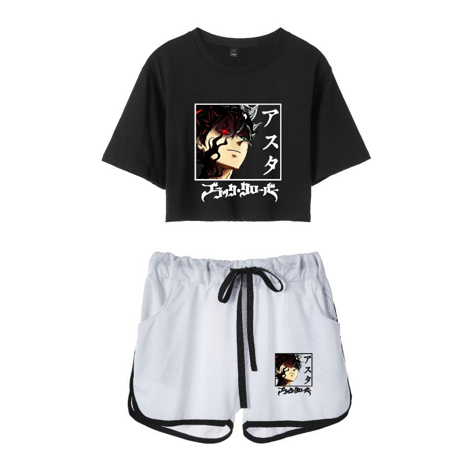 Cross-Border New Popular Japanese Comic Black Clover-Black Clover Women's Navel-Baring Short-Sleeved Suit