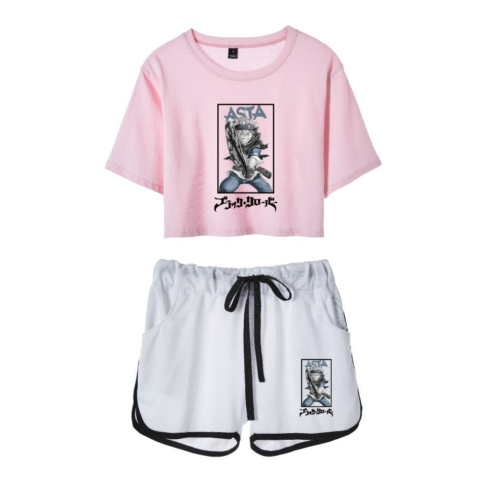 Cross-Border New Popular Japanese Comic Black Clover-Black Clover Women's Navel-Baring Short-Sleeved Suit