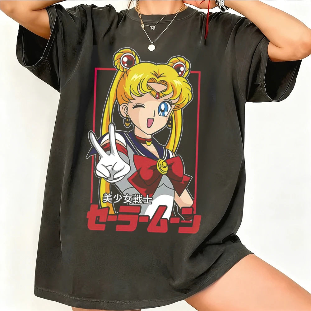 Sailor Moon Retro 90s Anime Graphic T Shirt Summer Cotton Men Women Tee Streetwear Casual Trend Short Sleeve Couple Hip Hop Top