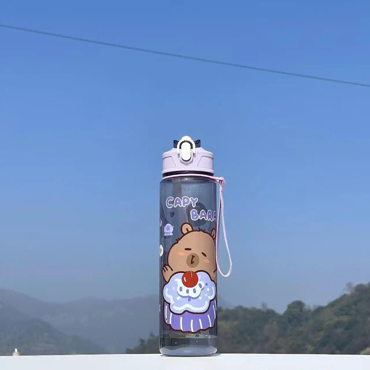Capybara Cartoon Straw Cup, Cute Insulated Water Bottle with Zipper, Large Capacity, Lightweight & Portable for School, Outdoors