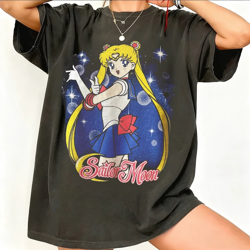 Sailor Moon Retro 90s Anime Graphic T Shirt Summer Cotton Men Women Tee Streetwear Casual Trend Short Sleeve Couple Hip Hop Top