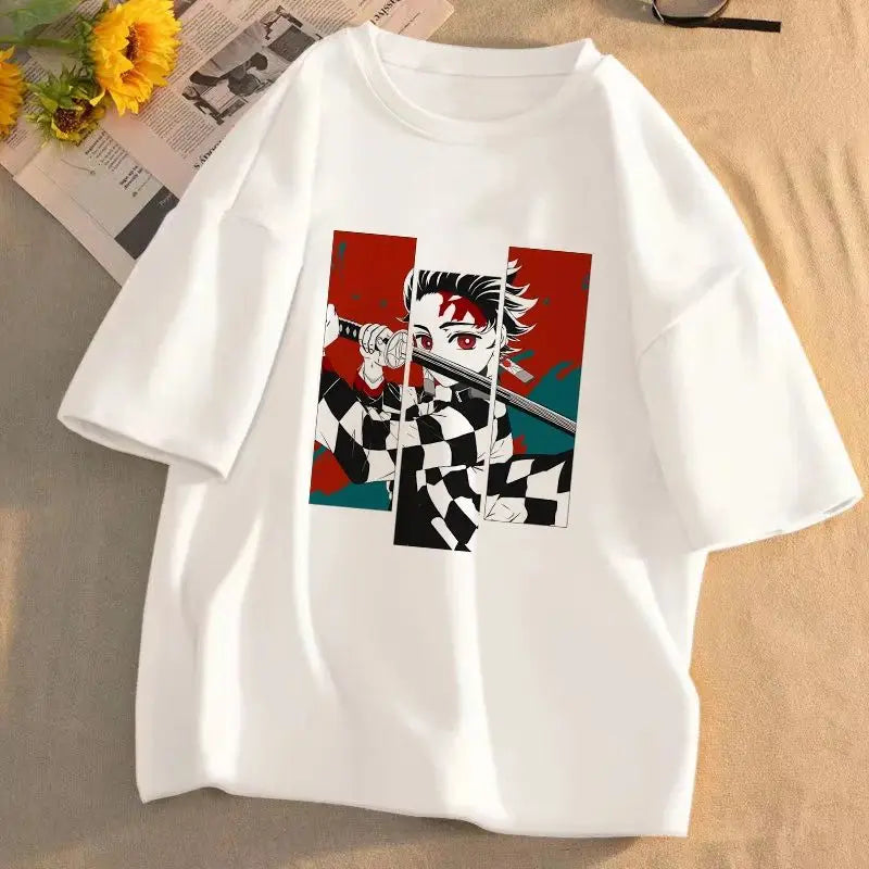Demon Slayer Main Characters T-Shirt for Men Women Kids, Tanjiro Nezuko Inosuke Graphic Tee, Oversized Cotton Short Sleeve Top