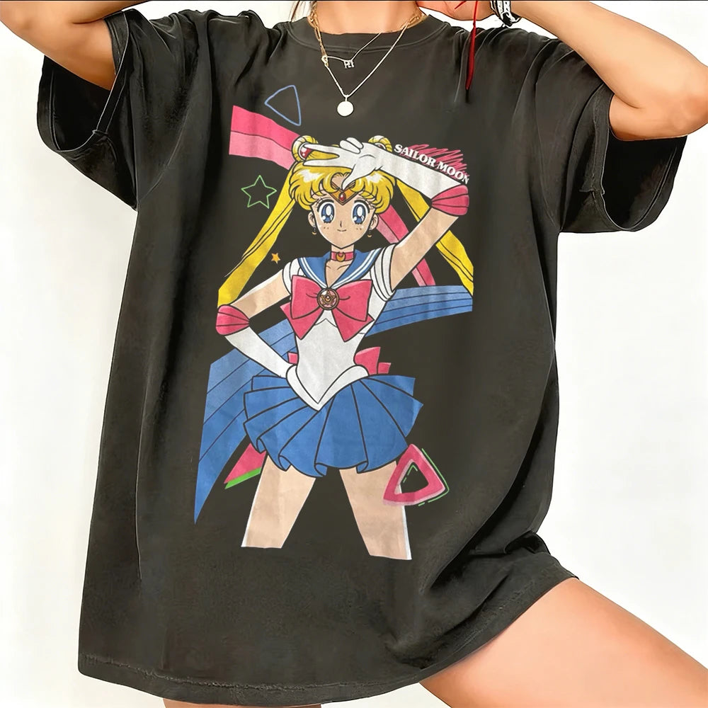 Sailor Moon Retro 90s Anime Graphic T Shirt Summer Cotton Men Women Tee Streetwear Casual Trend Short Sleeve Couple Hip Hop Top
