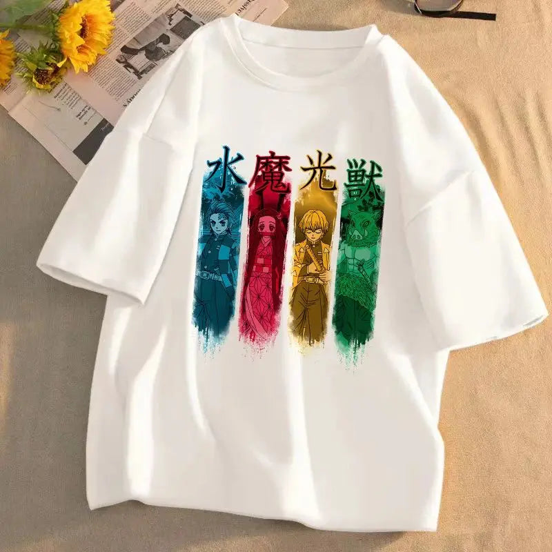 Demon Slayer Main Characters T-Shirt for Men Women Kids, Tanjiro Nezuko Inosuke Graphic Tee, Oversized Cotton Short Sleeve Top