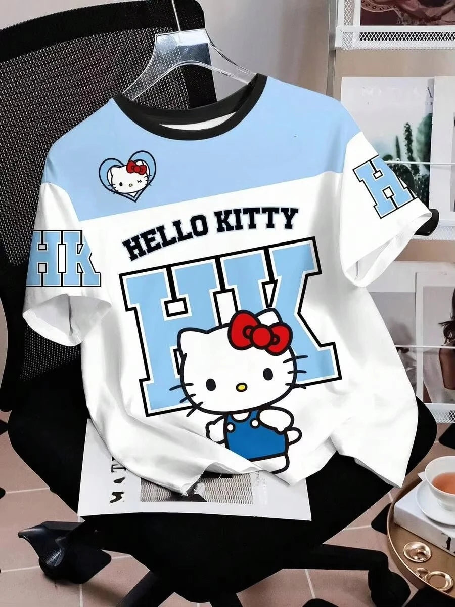 2026 Summer Hello Kitty 3D Printed Short Sleeve Men_Women Fashion Casual Plus Size T-shirt Kids Loose Comfortable Breathable Top
