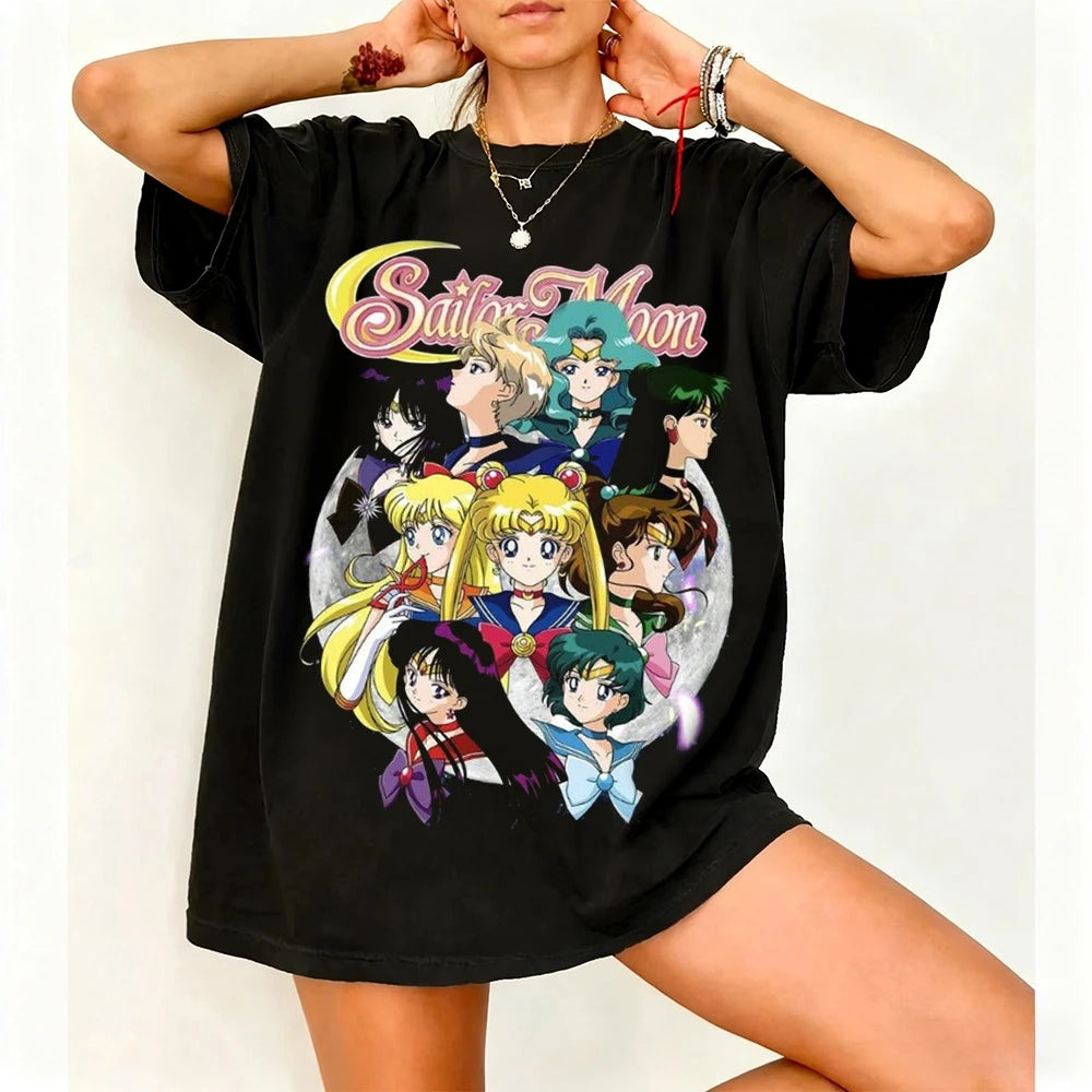 Sailor Moon Retro 90s Anime Graphic T Shirt Summer Cotton Men Women Tee Streetwear Casual Trend Short Sleeve Couple Hip Hop Top