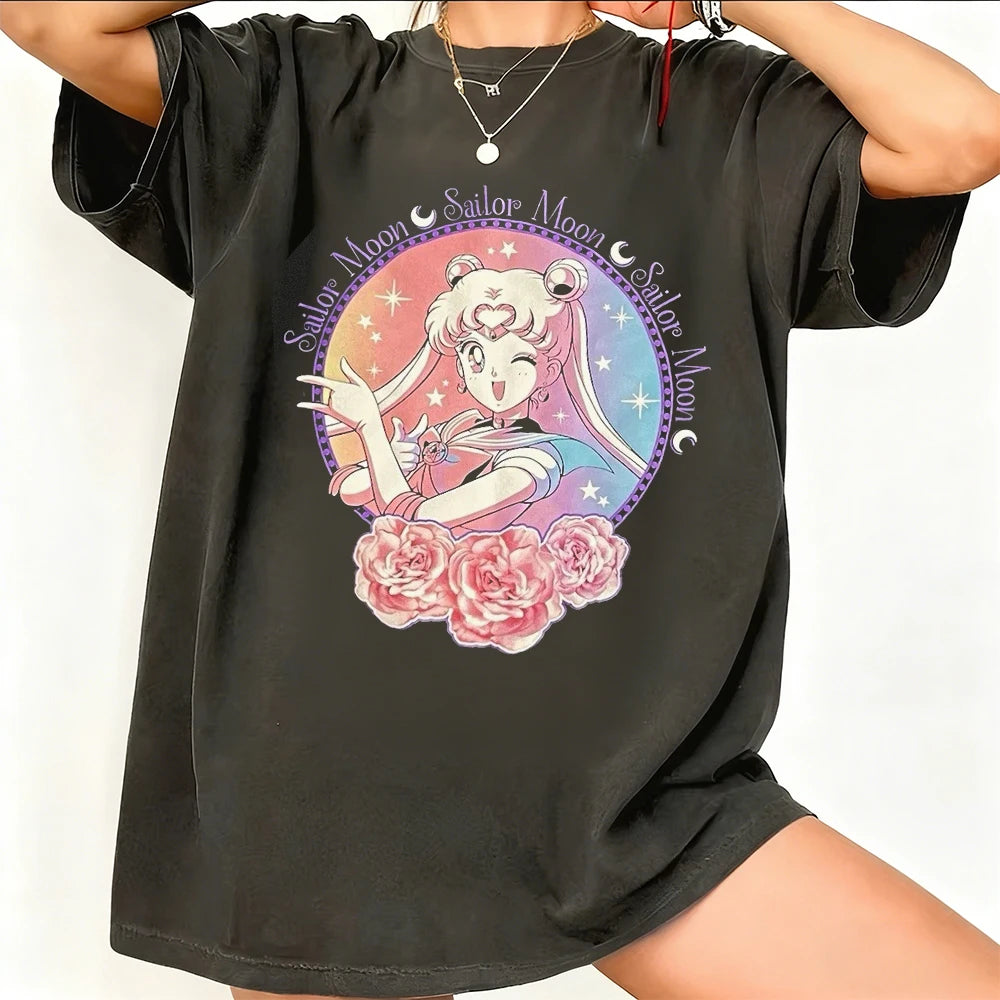 Sailor Moon Retro 90s Anime Graphic T Shirt Summer Cotton Men Women Tee Streetwear Casual Trend Short Sleeve Couple Hip Hop Top