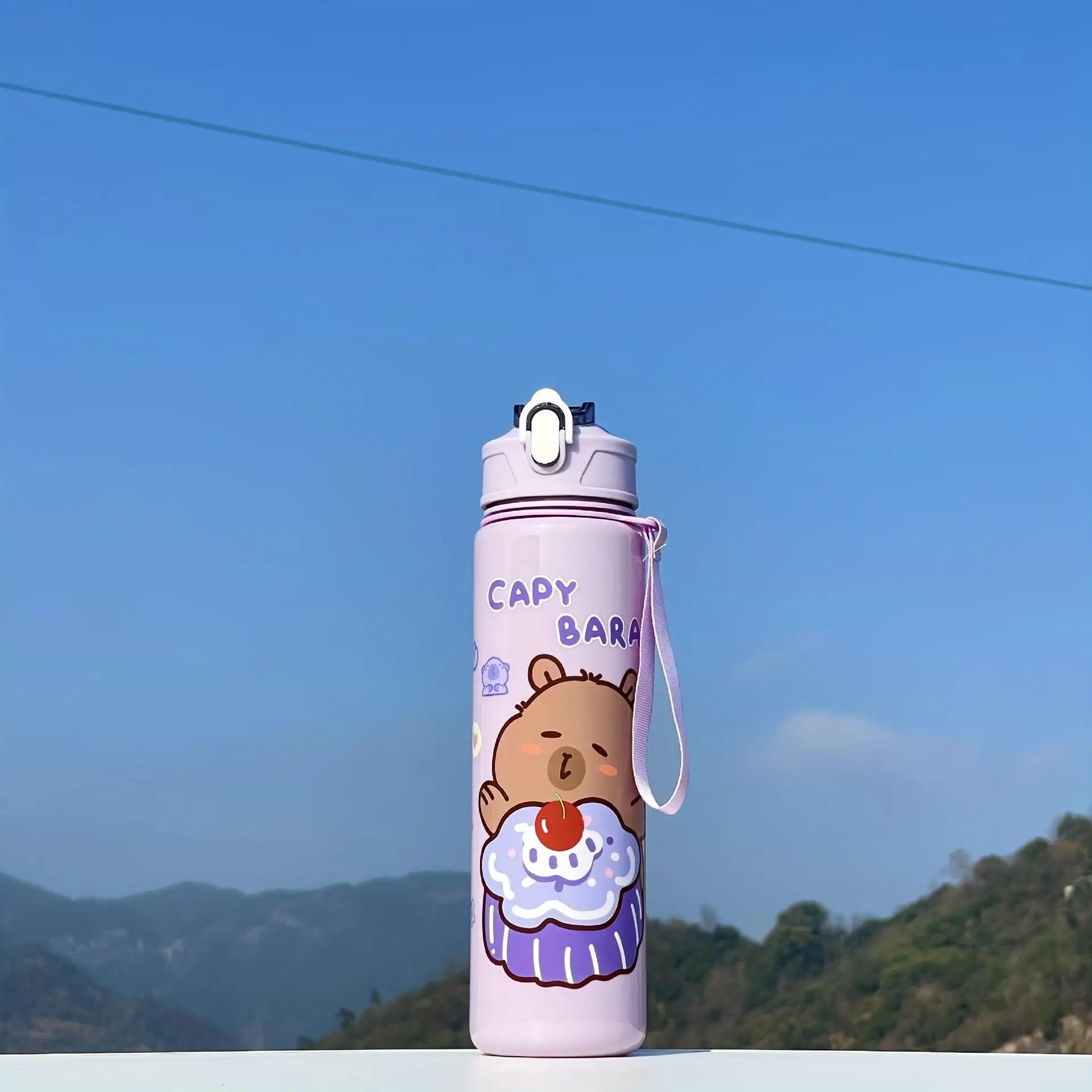 Capybara Cartoon Straw Cup, Cute Insulated Water Bottle with Zipper, Large Capacity, Lightweight & Portable for School, Outdoors