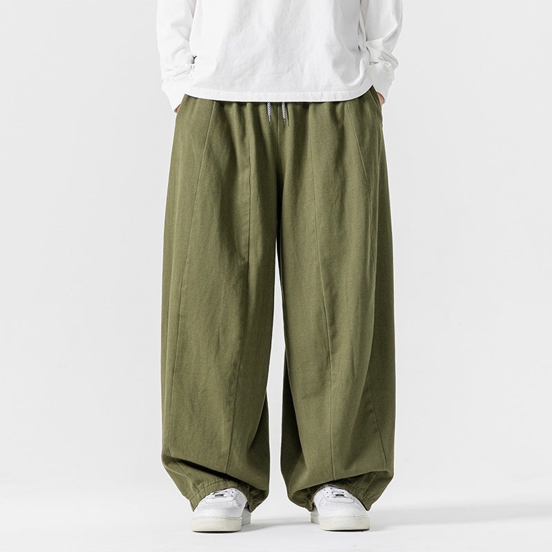 2025 Men's Spring and Autumn New Large Size Japanese Style Solid Color Casual Pants Loose Drape Wide Leg Pants Chinese Style Pants