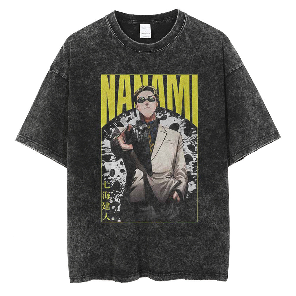 Anime Streetwear Washed Graphic Tee