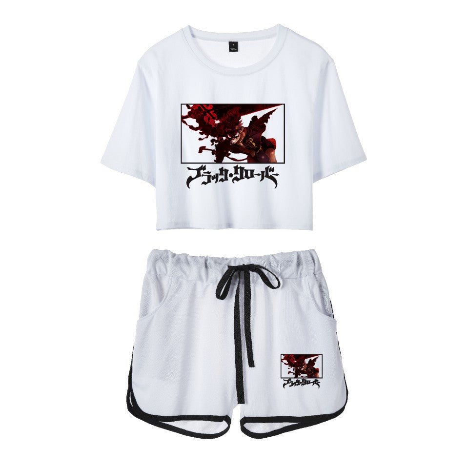 Cross-Border New Popular Japanese Comic Black Clover-Black Clover Women's Navel-Baring Short-Sleeved Suit