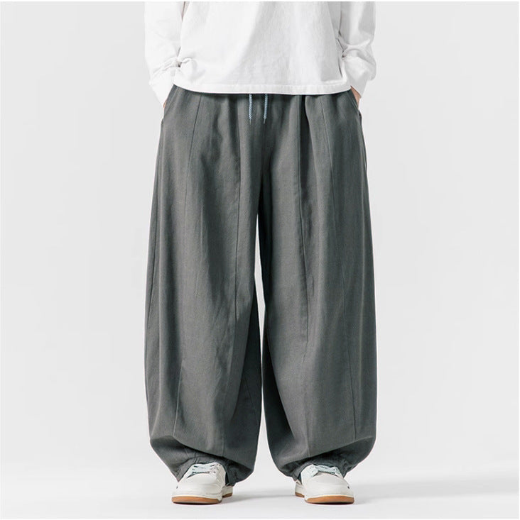 2025 Men's Spring and Autumn New Large Size Japanese Style Solid Color Casual Pants Loose Drape Wide Leg Pants Chinese Style Pants