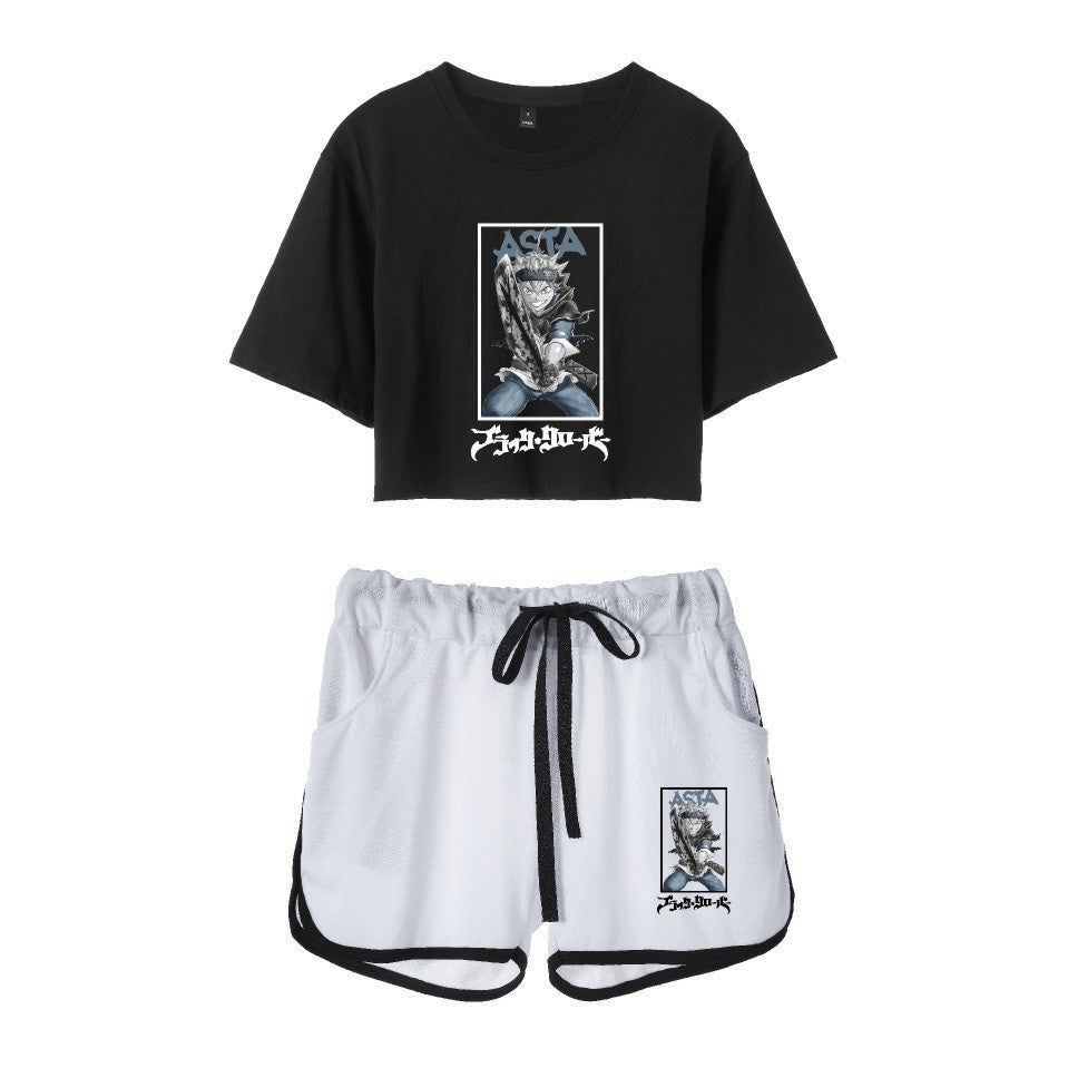 Cross-Border New Popular Japanese Comic Black Clover-Black Clover Women's Navel-Baring Short-Sleeved Suit