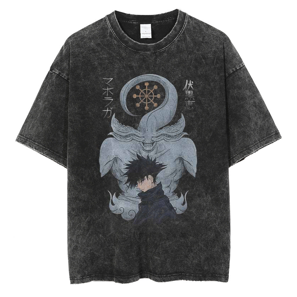 Anime Streetwear Washed Graphic Tee