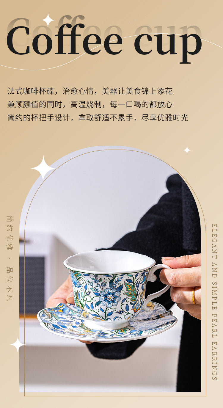 Floral Ceramic Serving Bowl with Bamboo Handle