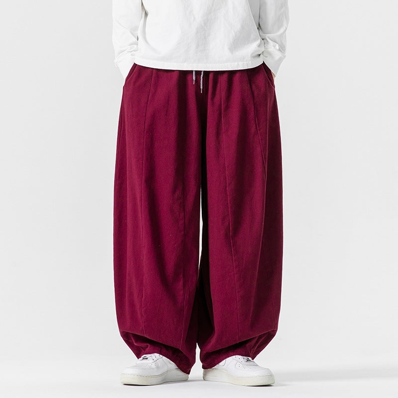 2025 Men's Spring and Autumn New Large Size Japanese Style Solid Color Casual Pants Loose Drape Wide Leg Pants Chinese Style Pants