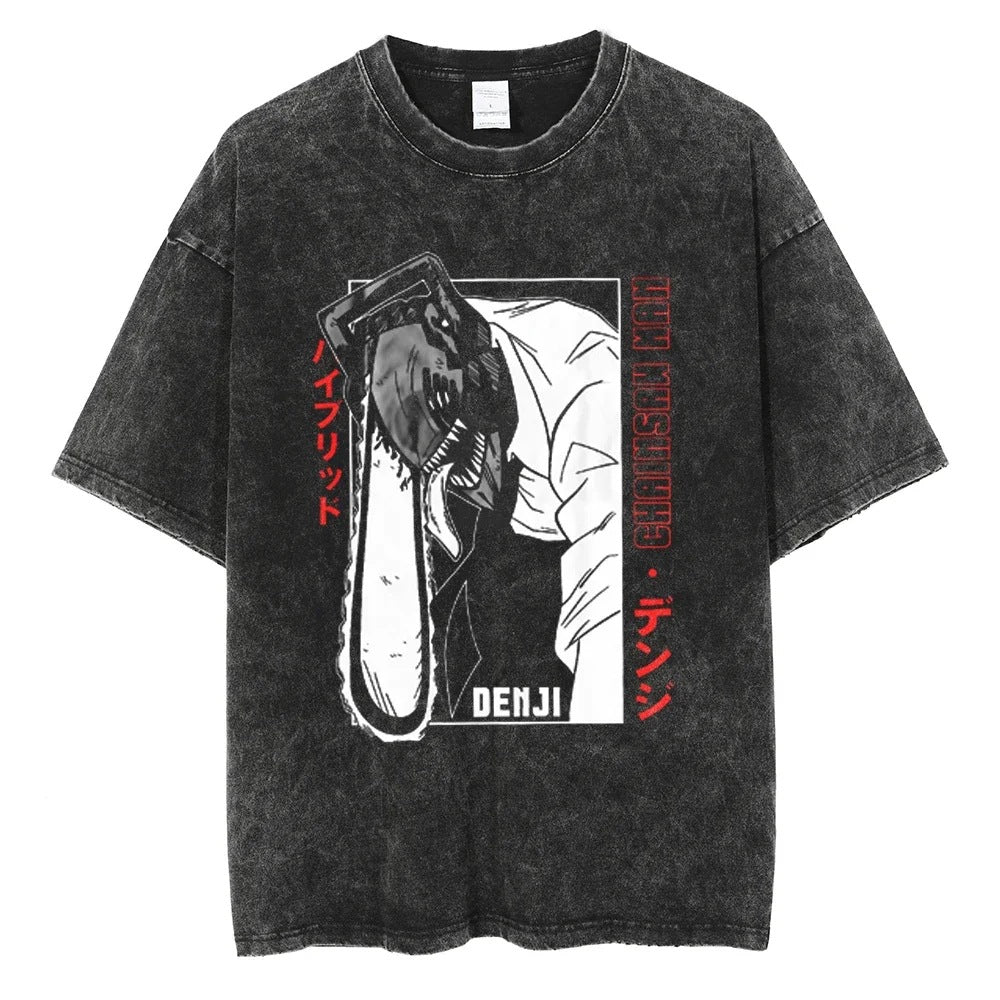 Anime Chainsaw Washed t Shirt Men Women Harajuku Vintage Sum