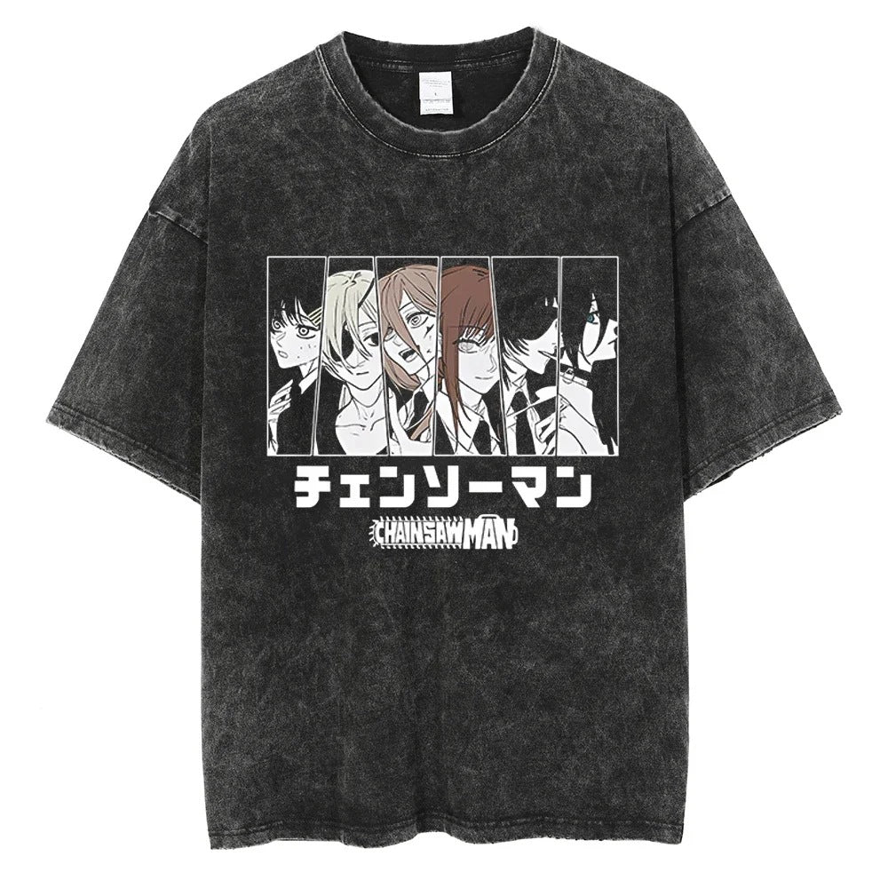 Anime Chainsaw Washed t Shirt Men Women Harajuku Vintage Sum