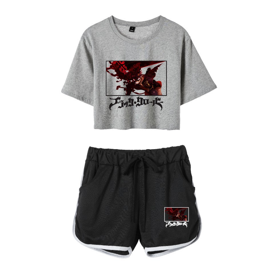 Cross-Border New Popular Japanese Comic Black Clover-Black Clover Women's Navel-Baring Short-Sleeved Suit