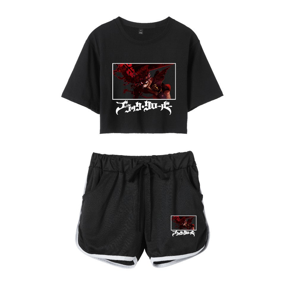 Cross-Border New Popular Japanese Comic Black Clover-Black Clover Women's Navel-Baring Short-Sleeved Suit