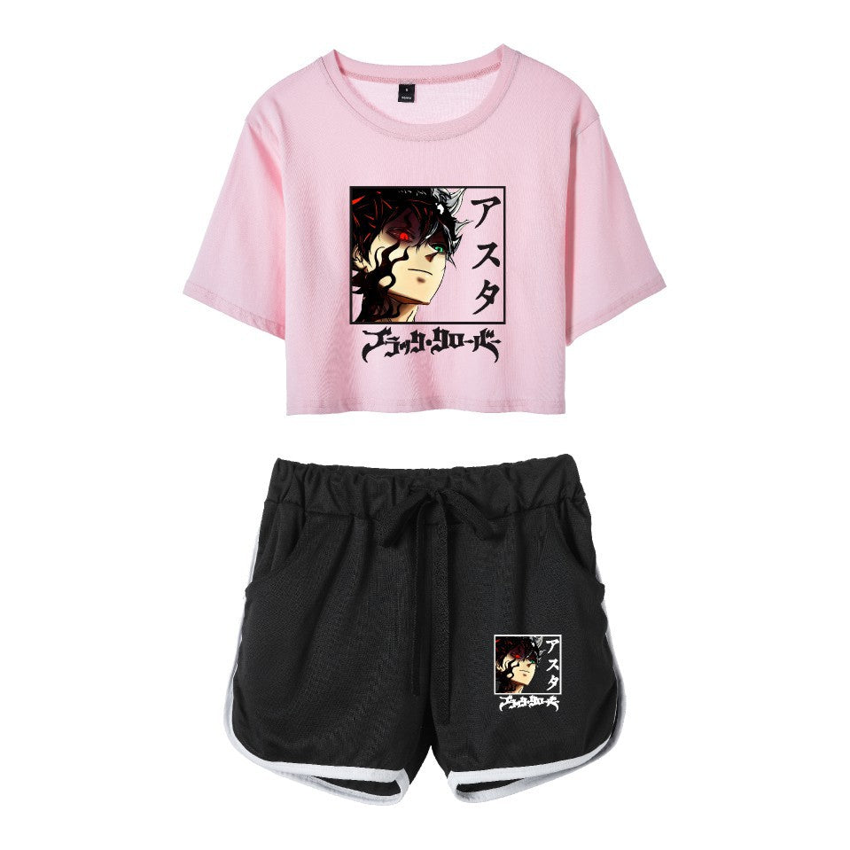 Cross-Border New Popular Japanese Comic Black Clover-Black Clover Women's Navel-Baring Short-Sleeved Suit