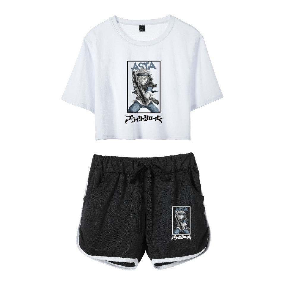 Cross-Border New Popular Japanese Comic Black Clover-Black Clover Women's Navel-Baring Short-Sleeved Suit