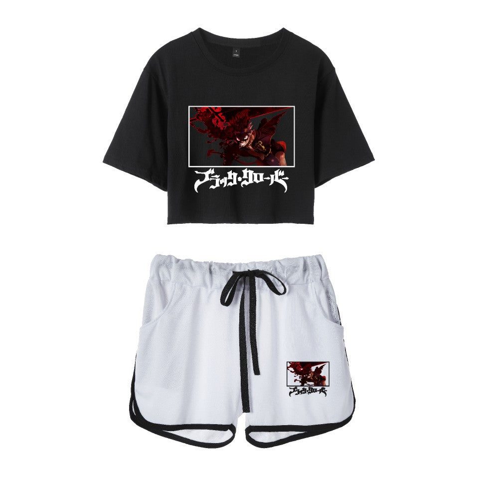 Cross-Border New Popular Japanese Comic Black Clover-Black Clover Women's Navel-Baring Short-Sleeved Suit