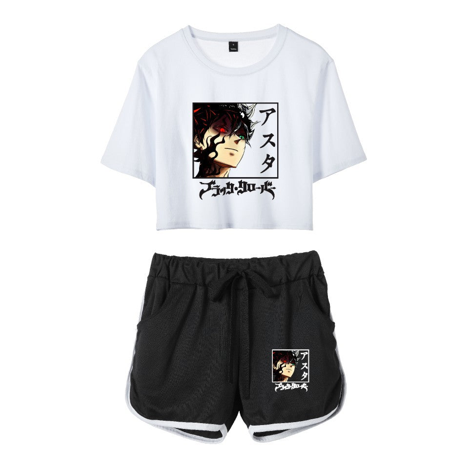 Cross-Border New Popular Japanese Comic Black Clover-Black Clover Women's Navel-Baring Short-Sleeved Suit