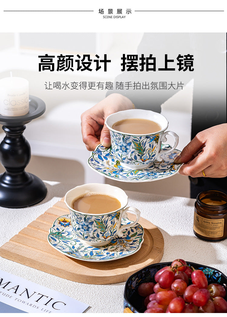 Floral Ceramic Serving Bowl with Bamboo Handle