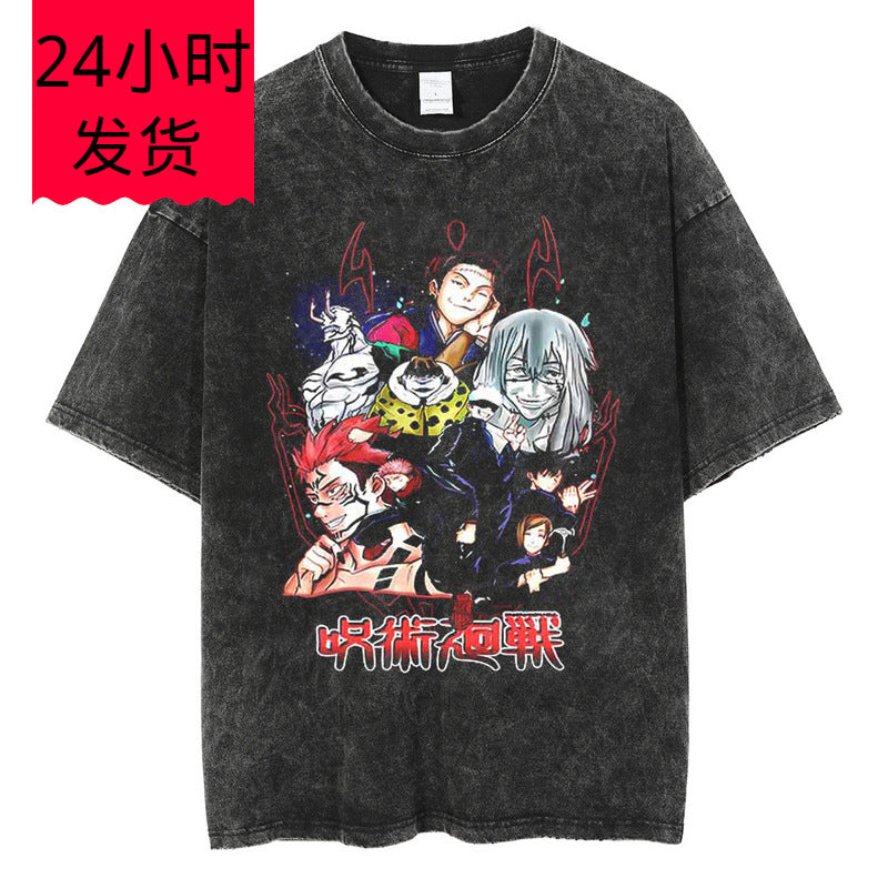Anime Streetwear Washed Graphic Tee