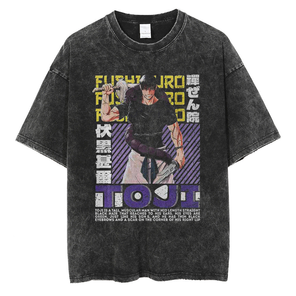 Anime Streetwear Washed Graphic Tee