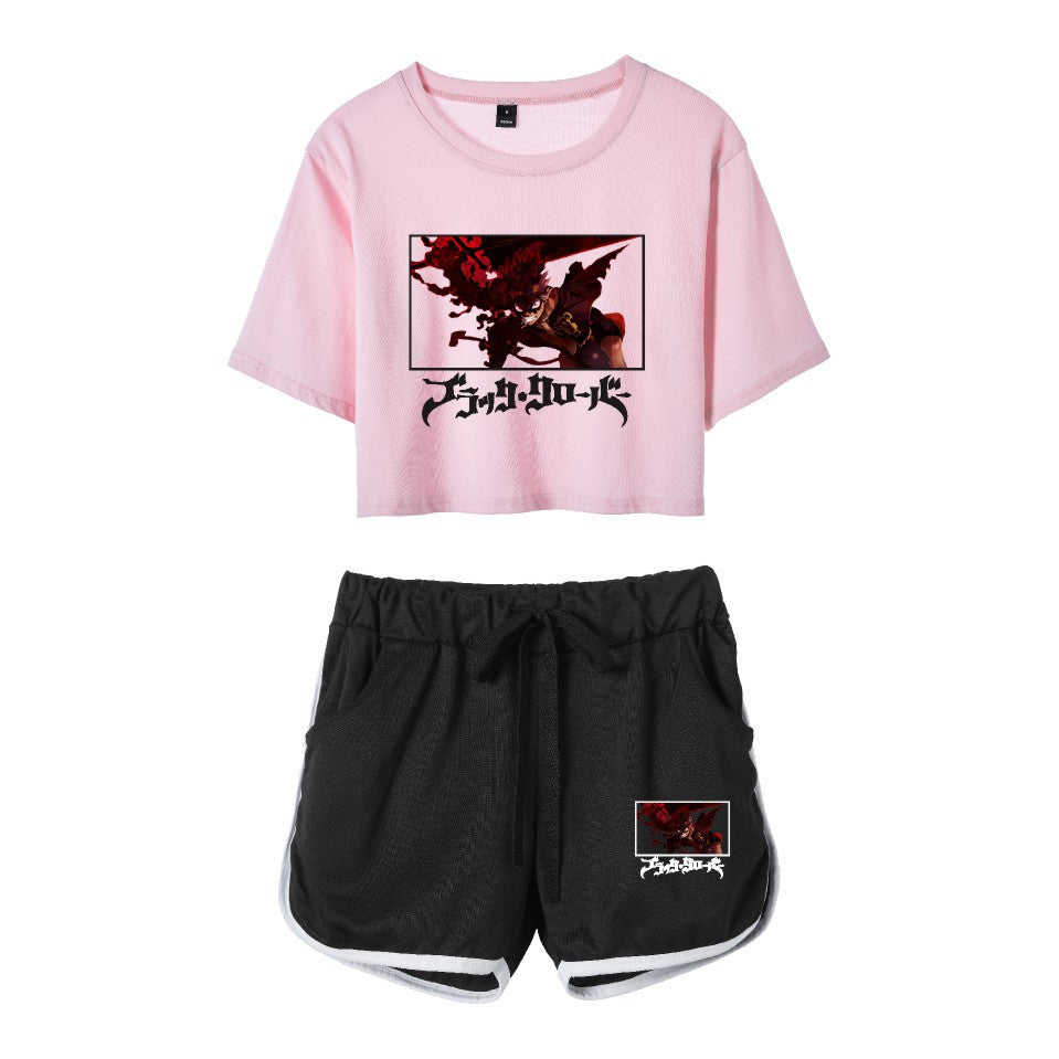 Cross-Border New Popular Japanese Comic Black Clover-Black Clover Women's Navel-Baring Short-Sleeved Suit