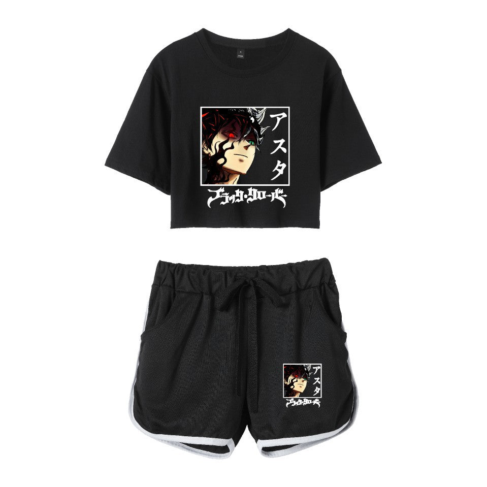 Cross-Border New Popular Japanese Comic Black Clover-Black Clover Women's Navel-Baring Short-Sleeved Suit