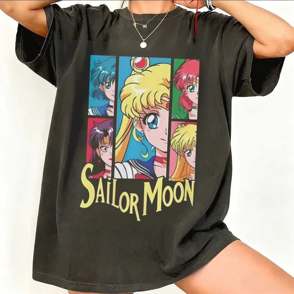 Sailor Moon Retro 90s Anime Graphic T Shirt Summer Cotton Men Women Tee Streetwear Casual Trend Short Sleeve Couple Hip Hop Top