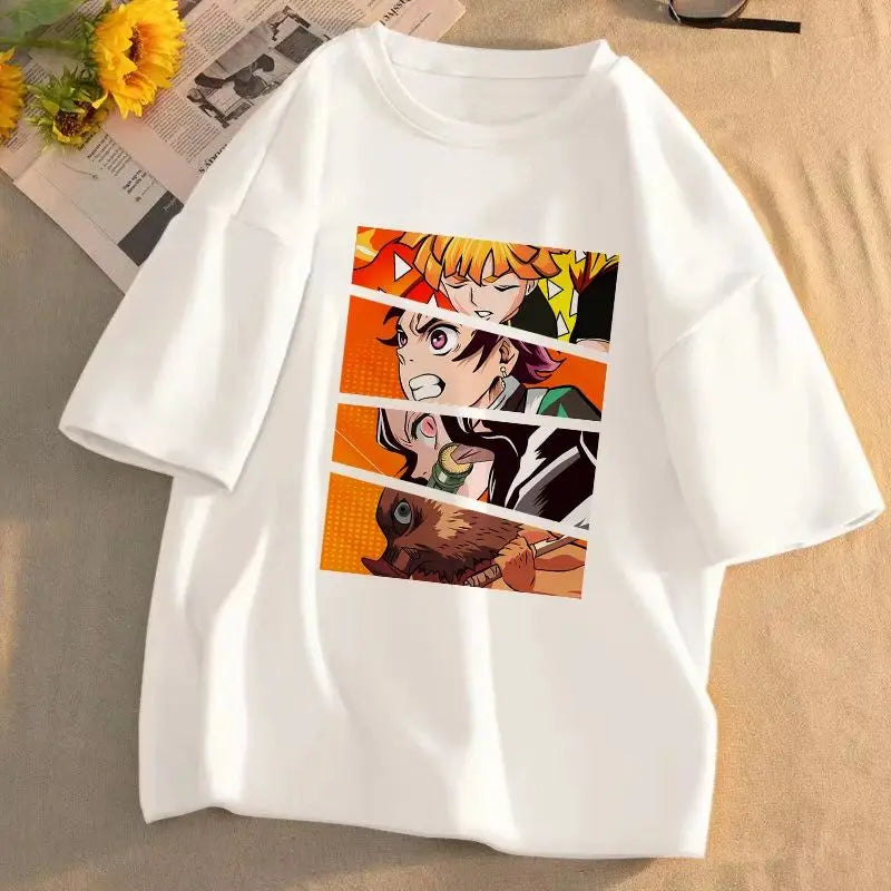 Demon Slayer Main Characters T-Shirt for Men Women Kids, Tanjiro Nezuko  Inosuke Graphic Tee, Oversized Cotton Short Sleeve Top