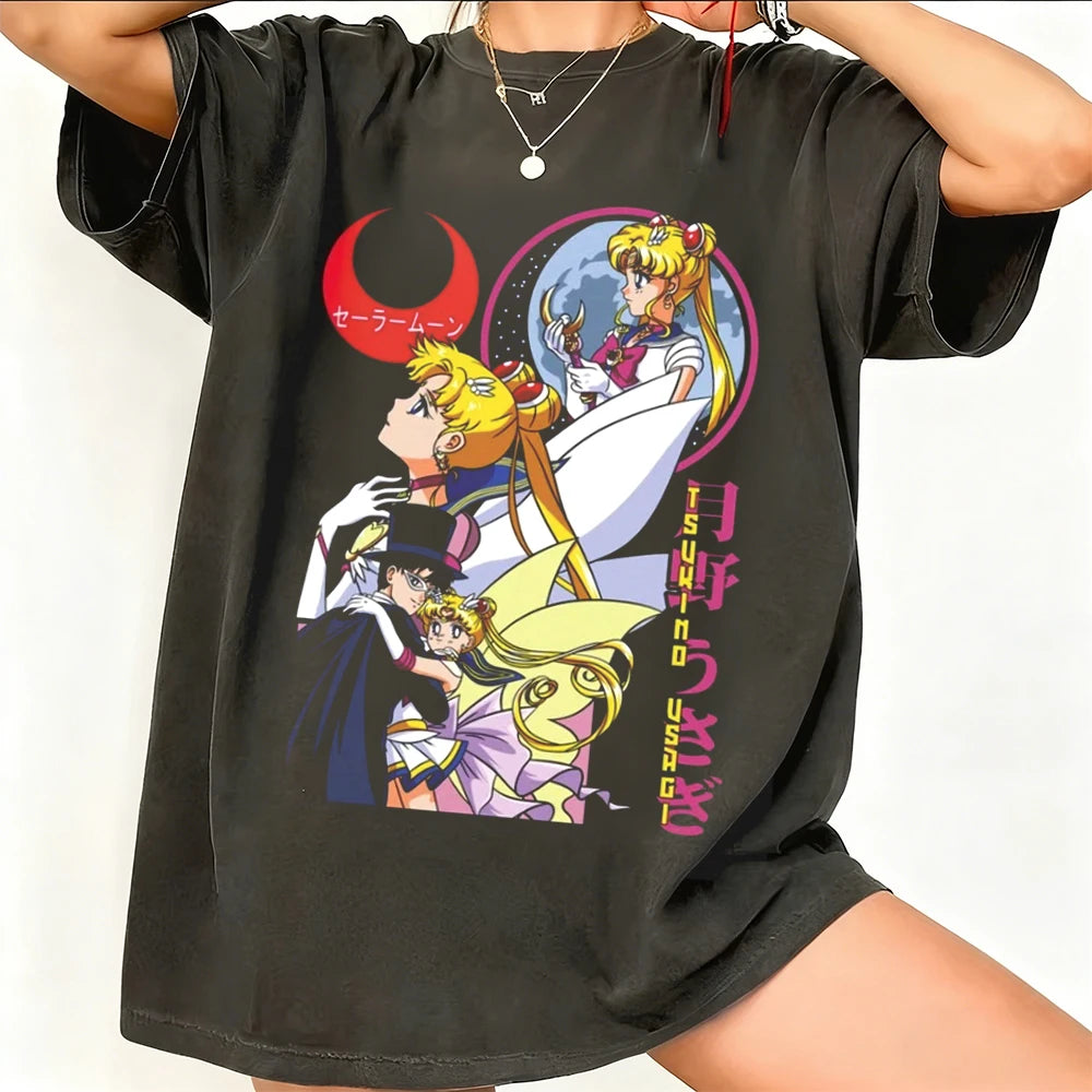 Sailor Moon Retro 90s Anime Graphic T Shirt Summer Cotton Men Women Tee Streetwear Casual Trend Short Sleeve Couple Hip Hop Top