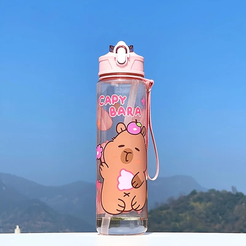 Capybara Cartoon Straw Cup, Cute Insulated Water Bottle with Zipper, Large Capacity, Lightweight & Portable for School, Outdoors